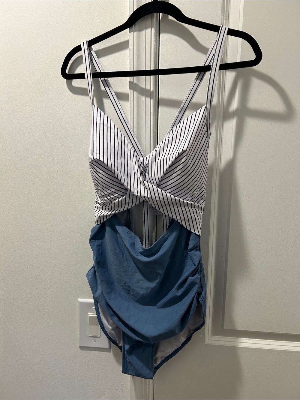 Striped Twist-Front Blue One-Piece Swimsuit